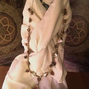 Freshwater pearls with amber and abalone shells in copper, brown and cream